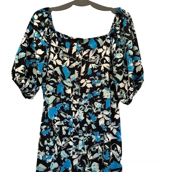 Ophelia Roe Floral Button Front Puff Short Sleeves Midi Dress Size L - Picture 9 of 16